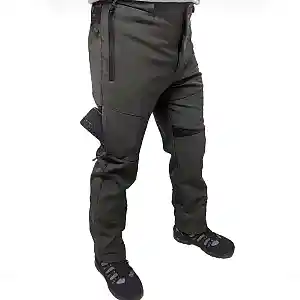 Sars Softshell Haki Siyah Detaylı Bacaktan Cepli Kışlık Pantolon